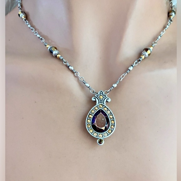 Brighton AMERICAN BEAUTY TOPAZ Silver Crystal Teardrop Pendant Necklace 16-18inc - Picture 3 of 9